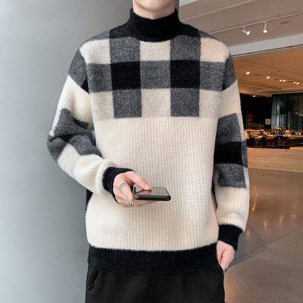 men's sweaters knitted sweater men half high collar winter bottoming shirt trendy loose personality mens harajuku, White;black
